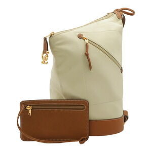 LOEWE Anton Backpack, Body Bag, Shoulder Canvas, Leather, Beige, Brown